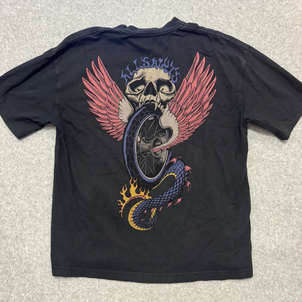 AllSaints Road Rash SS Crew Graphic T-Shirt Black Small Oversized